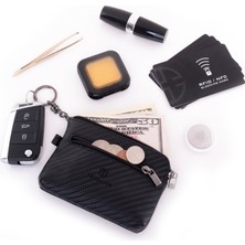 Trusador Milano Carbon Fermuarlı Mini Boy Kese Cüzdan Unisex Hakiki Deri Rfid Korumalı Erkek Kadın Anahtarlık Kartlık Bozuk Paralık Cüzdan Hediye Karbon
