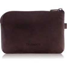 Trusador Milano Kahverengi Fermuarlı Mini Boy Kese Cüzdan Unisex Hakiki Deri Rfid Korumalı Erkek Kadın Anahtarlık Kartlık Bozuk Paralık Cüzdan Hediye