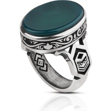 Vevasilver Yeşil Akik Taşı 925 Ayar Oval Gümüş Erkek Yüzük