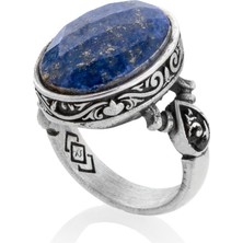 Vevasilver Doğal Lapis Lazuli Taşı 925 Ayar Gümüş Erkek Yüzük