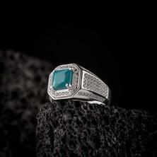 Vevasilver Turkuaz Zirkon Taşı 925 Ayar Gümüş Erkek Yüzük