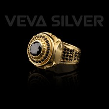 Vevasilver Tamamen Gümüş 925 Ayar Altın Kaplama Erkek Yüzük