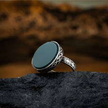Vevasilver Yeşil Akik Taşı 925 Ayar Yuvarlak Gümüş Erkek Yüzük