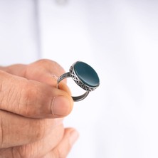 Vevasilver Yeşil Akik Taşı 925 Ayar Yuvarlak Gümüş Erkek Yüzük