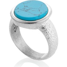 Vevasilver Tamamen Gümüş 925 Ayar Firuze Erkek Yüzük