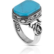 Vevasilver Firuze Taşı 925 Ayar Kare Gümüş Erkek Yüzük