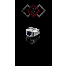 Vevasilver Mavi Zirkon Taşı 925 Ayar Gümüş Erkek Yüzük