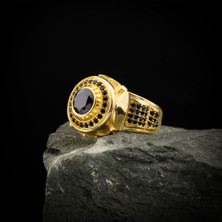 Vevasilver Tamamen Gümüş 925 Ayar Altın Kaplama Erkek Yüzük