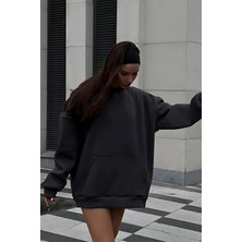 Guaraz Siyah Unısex Yumuşacık Kumaşlı Oversize Fit Ici Polarlı Basic Kapüşonlu Sweatshirt Hoodie