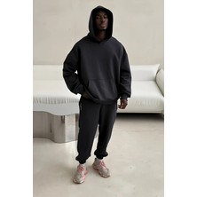 Guaraz Siyah Unısex Yumuşacık Kumaşlı Oversize Fit Ici Polarlı Basic Kapüşonlu Sweatshirt Hoodie