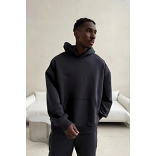 Guaraz Siyah Unısex Yumuşacık Kumaşlı Oversize Fit Ici Polarlı Basic Kapüşonlu Sweatshirt Hoodie