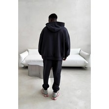 Guaraz Siyah Unısex Yumuşacık Kumaşlı Oversize Fit Ici Polarlı Basic Kapüşonlu Sweatshirt Hoodie