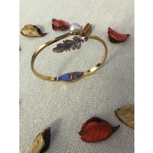 Parespa Kadın Çelik Yaprak Model Kalpli Altın Gold Renk Kelepçe Bileklik