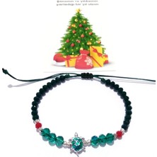 Funny Takı Parlak Yeşil Kaplumbağalı Yeşil ve Kırmızı Kristal Boncuklu Yılbaşı Bileklik