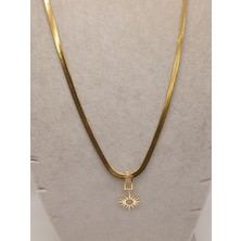 Tılsım Accesories Çelik Kolye+ Zirkon Charm Gold