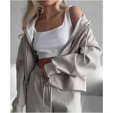 Kadın Taşlı Şardonlu Kapişonlu Kalın Oversize Alt Üst Takım