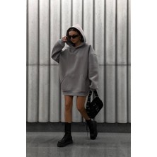 Guaraz Gri Unısex Yumuşacık Kumaşlı Oversize Fit Ici Polarlı Basic Kapüşonlu Sweatshirt Hoodie