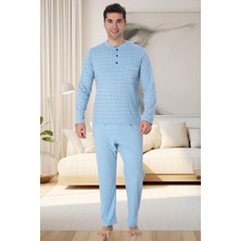 Mecit 22759 Mavi Şardonlu Kışlık Büyük Beden Erkek Pijama Takımı