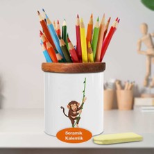 Asilmeydan Sallanan Sevimli Maymun Ahşaplı Seramik Kalemlik - 1308-23520