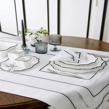 Linens Beady Porselen 27 cm Kayık Tabak Beyaz-Siyah