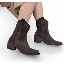 Sovenso SV010  Süet Deri Kadın Kahverengi Western Kovboy Bot