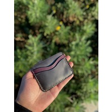 Erkek Siyah Hakiki Deri Kartlık İsme Özel Para Bölmeli Mini Küçük El Yapımı Kartlık Gerçek Deri Unisex Kartlık Cüzdan