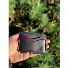 Erkek Siyah Hakiki Deri Kartlık İsme Özel Para Bölmeli Mini Küçük El Yapımı Kartlık Gerçek Deri Unisex Kartlık Cüzdan