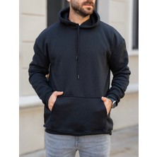 Siyah Renkli Kapüşonlu Kanguru Cepli Sweatshirt