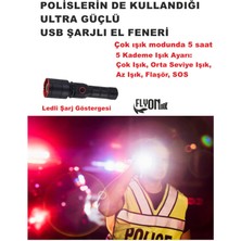 Flyonlook Ultra Güçlü Şarjlı El Feneri 5 Kademeli Güçlü Modda 5 Saat Etkili El Feneri  20W LED Lamba