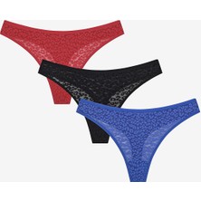 Lace Dantel 3lü Çok Renkli Tanga Külot