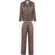 Penti Leopard Saten Açık Bej Gömlek Pantolon Pijama Takımı