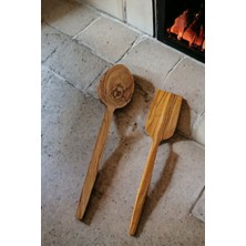 Tahta Kaşık Yemek Kaşığı Ahşap Kaşık Spatula 2'li Set Zeytin Ağacı Mutfak Gereçleri Yemek Takımı