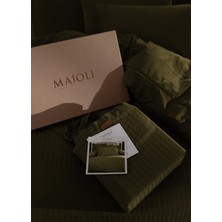 Majoli Opia %100 Pamuk Saten Çizgili Çift Koyu Yeşil Kişilik Nevresim Takımı