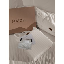 Majoli Opia %100 Pamuk Saten Çizgili Beyaz Çift Kişilik Nevresim Takımı