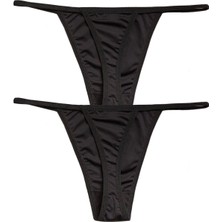 2' Li Paket Siyah Renk Kadın String Külot
