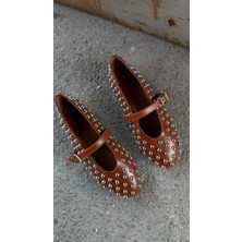 Eataly Shoes Disco Taba Zımba Pim Detaylı Babet