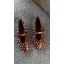 Eataly Shoes Disco Taba Zımba Pim Detaylı Babet