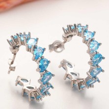 Cey jewelry Gümüş Akuamarin Taşlı Damla Çivili Kadın Küpe