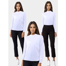 Parlingerie Kadın Balıkçı Yaka Uzun Kollu 3lü Atlet Seti