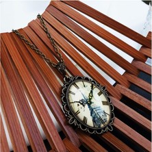 BijuStore Antik Sarı Saat Madalyon Kadın Kolye