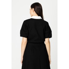 On Polo Yaka Crop Tişört Siyah