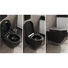 Aqua Bagno Voca Asma Klozet - 54 cm Mat Siyah - Set 2 Parça - Dp Kapak Dahil