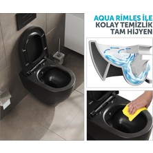 Aqua Bagno Voca Asma Klozet - 54 cm Mat Siyah - Set 2 Parça - Dp Kapak Dahil