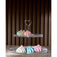Valery 2 Katlı Kek Standı - Şeffaf - 28 cm