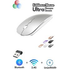 Ata Elektronik Kablosuz Bluetooth 5.1 + Wireless Mouse fare maus CEP TELEFON TV MAC PC BİLGİSAYAR Çift Modlu Usb 2.4G Şarj Edilebilir 800/1200/1600dpi Rgb Led