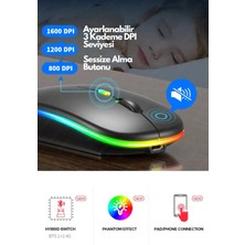 Ata Elektronik Kablosuz Bluetooth 5.1 + Wireless Mouse fare maus CEP TELEFON TV MAC PC BİLGİSAYAR Çift Modlu Usb 2.4G Şarj Edilebilir 800/1200/1600dpi Rgb Led