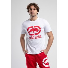 ECKO UNLTD Marc Beyaz - Kırmızı Bisiklet Yaka Baskılı Standard Fit Erkek Tshirt