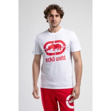 ECKO UNLTD Marc Beyaz - Kırmızı Bisiklet Yaka Baskılı Standard Fit Erkek Tshirt