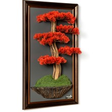 Bonsai Tablaeu - 6-1 - Mdf Plaka Üzerinde Çerçeveli 3 Boyutlu Yapay Ağaç Tablosu 33X60 cm