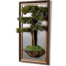 Bonsai Tablaeu - 4 - Mdf Plaka Üzerinde Çerçeveli 3 Boyutlu Yapay Ağaç Tablosu 33X60 cm